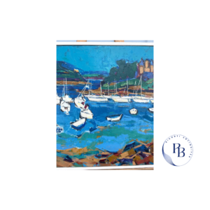 saint briac, mer, manche, bretagne en france, peinture de vacances, huile sur toile, bâteaux, boats, tabelau ancien, puces de paris, riconti, davy, alain davy, peinture moderne, belle couleur