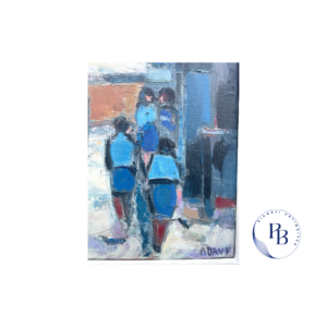 sortie sous la neige, sortie d'usine, peinture de vacances, huile sur toile, tabelau ancien, puces de paris, riconti, davy, alain davy, peinture moderne,