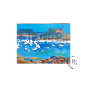 saint briac, mer, manche, bretagne en france, peinture de vacances, huile sur toile, bâteaux, boats, tabelau ancien, puces de paris, riconti, davy, alain davy, peinture moderne, belle couleur
