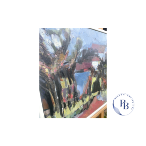 tableau alain davy, sous bois, en france, vue d'une foret, huile sur toile, peinture ancienne, matière épaisse, couteau, puces, nature et arbres